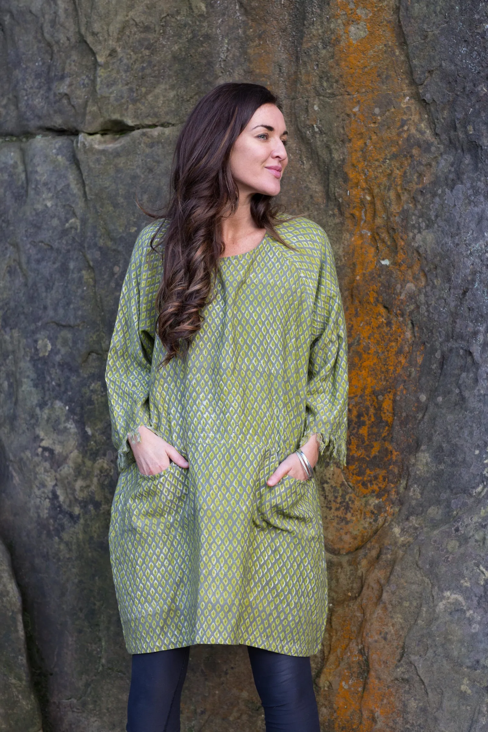 Aliza Tunic Hand Block Printed in Organic Brushed Cotton