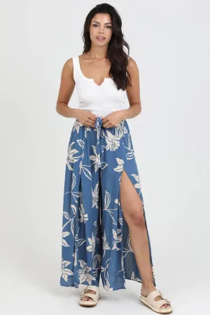 Angie Blue Floral Print Split Leg Pants