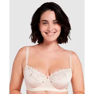 Arum Gloss Wired Half Cup Longline Bra with Lace-Powder Ivory