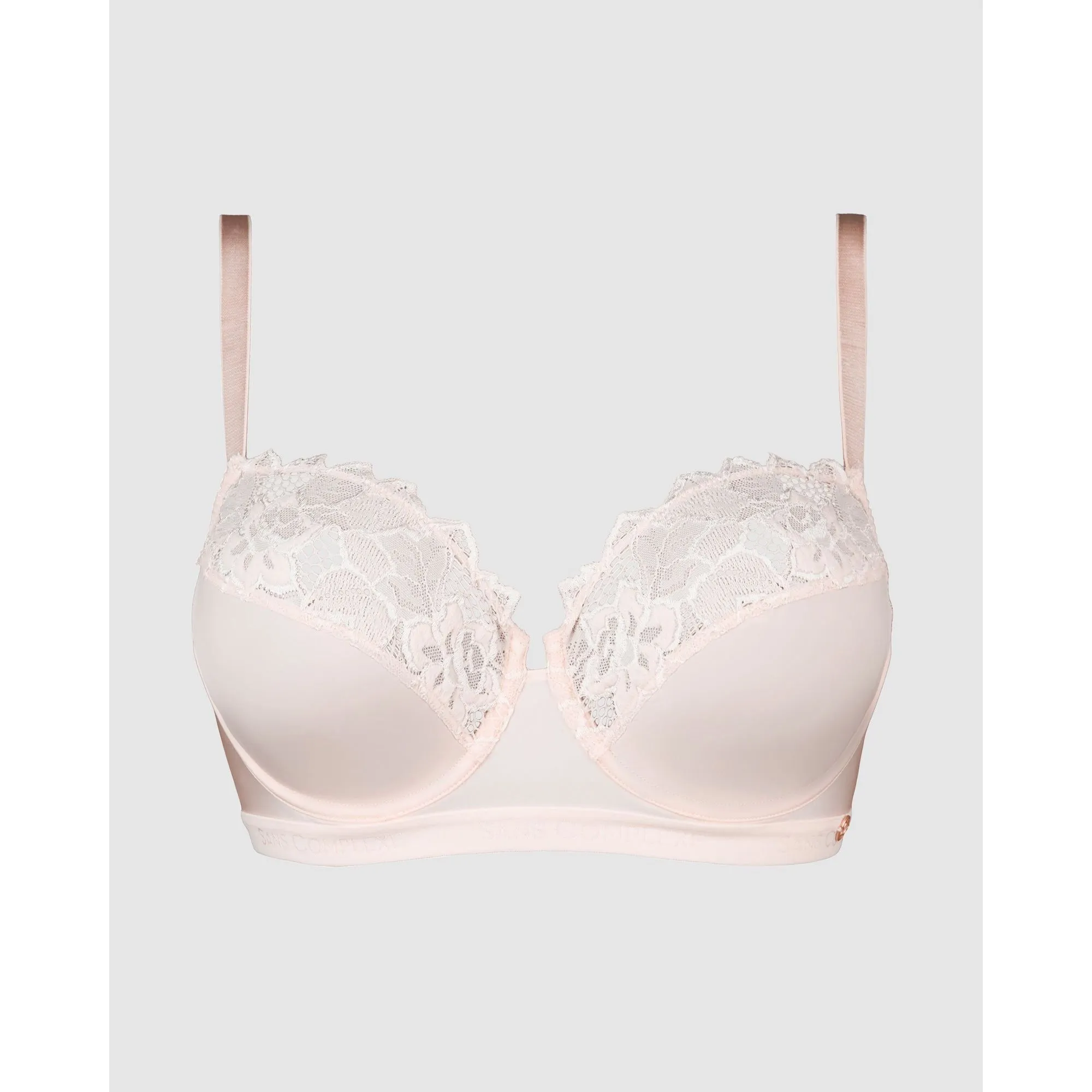 Arum Gloss Wired Half Cup Longline Bra with Lace-Powder Ivory