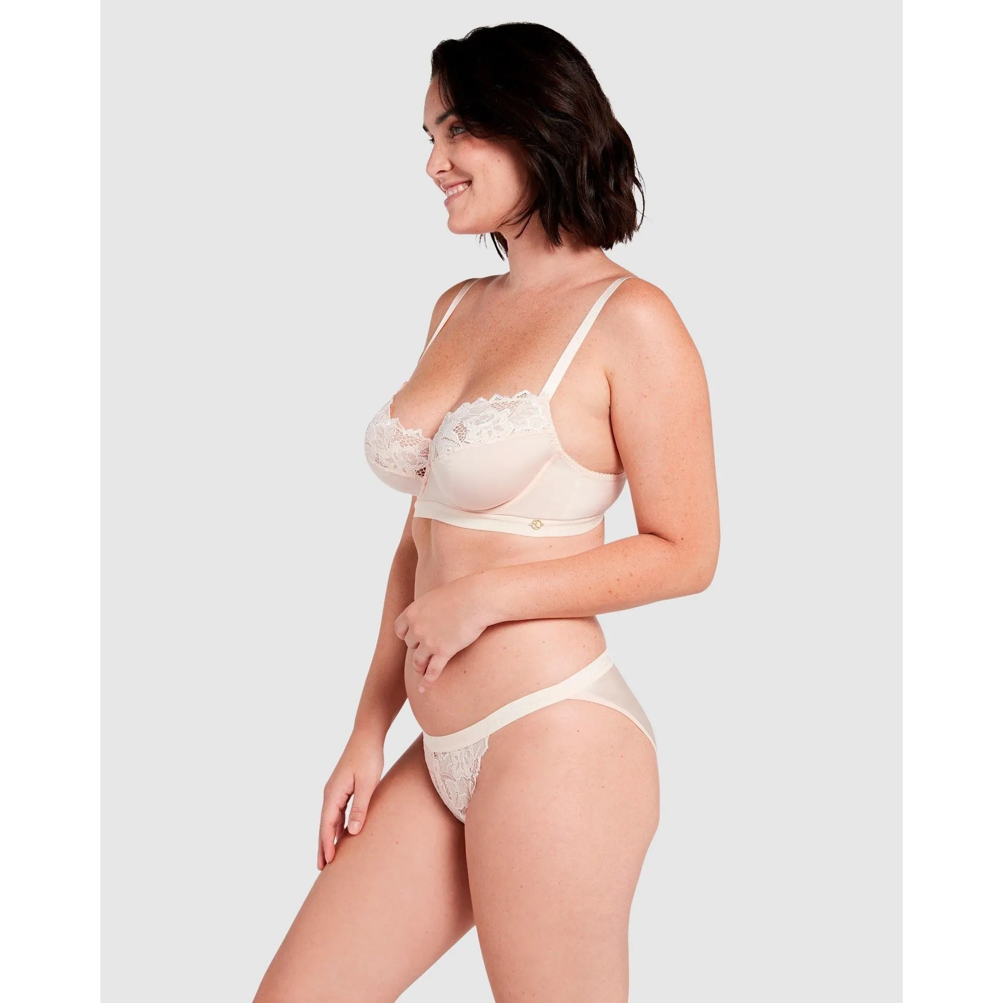 Arum Gloss Wired Half Cup Longline Bra with Lace-Powder Ivory