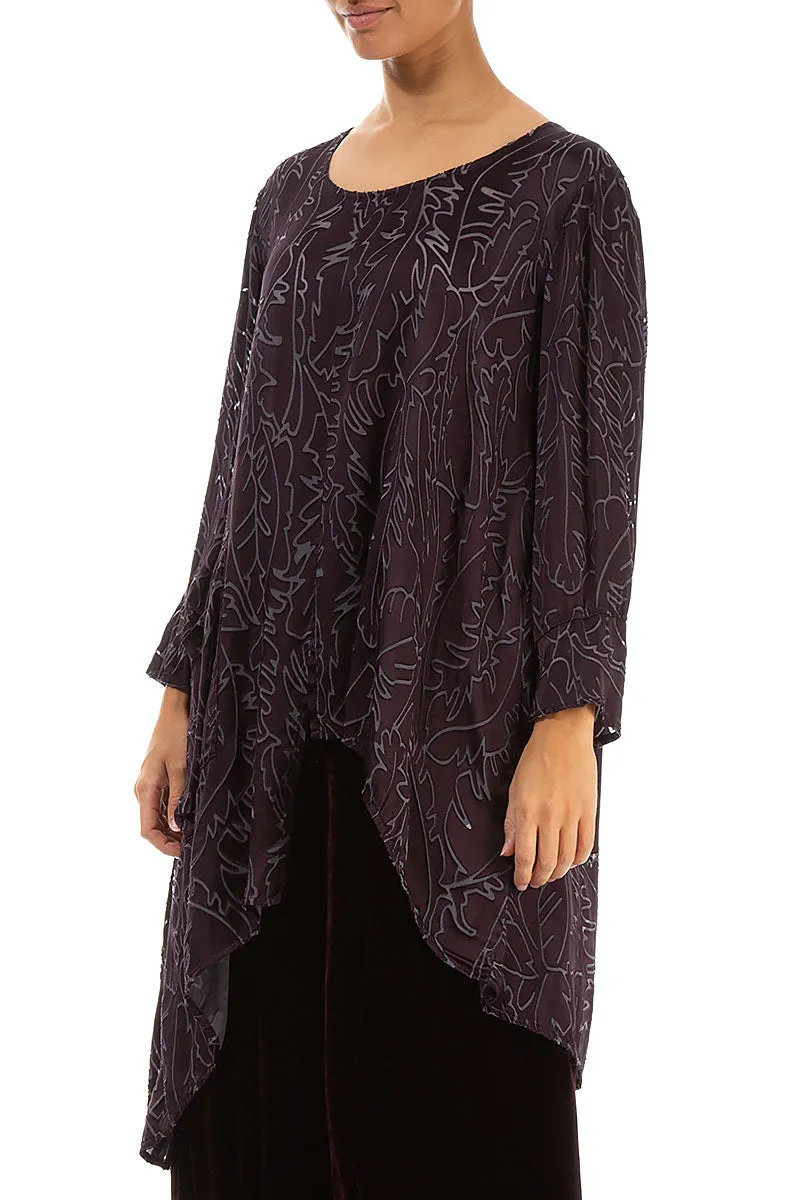 Asymmetrical Vintage Violet Devoré Feather Silk Tunic