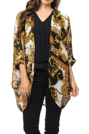 Auliné Collection Womens USA Made Casual Cover Up Cape Gown Robe Cardigan Kimono, Baroque