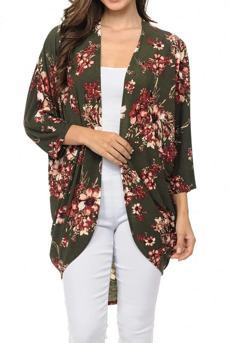 Auliné Collection Womens USA Made Casual Cover Up Cape Gown Robe Cardigan Kimono, Wildflower Floral