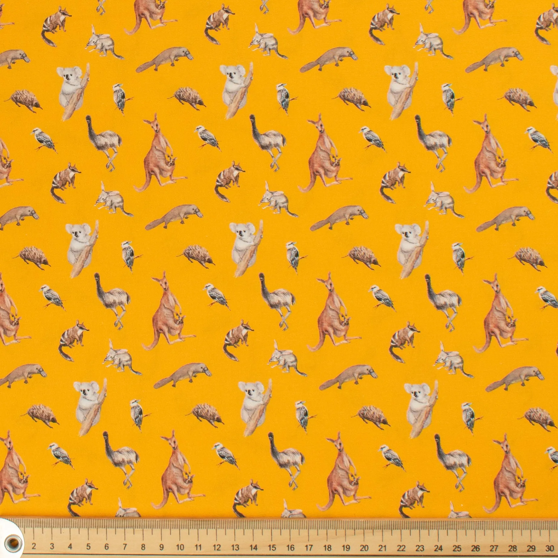 Australiana/Aboriginal Inspired Cotton Prints Design - Australian Animals on Yellow