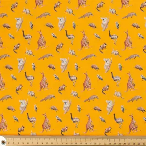 Australiana/Aboriginal Inspired Cotton Prints Design - Australian Animals on Yellow