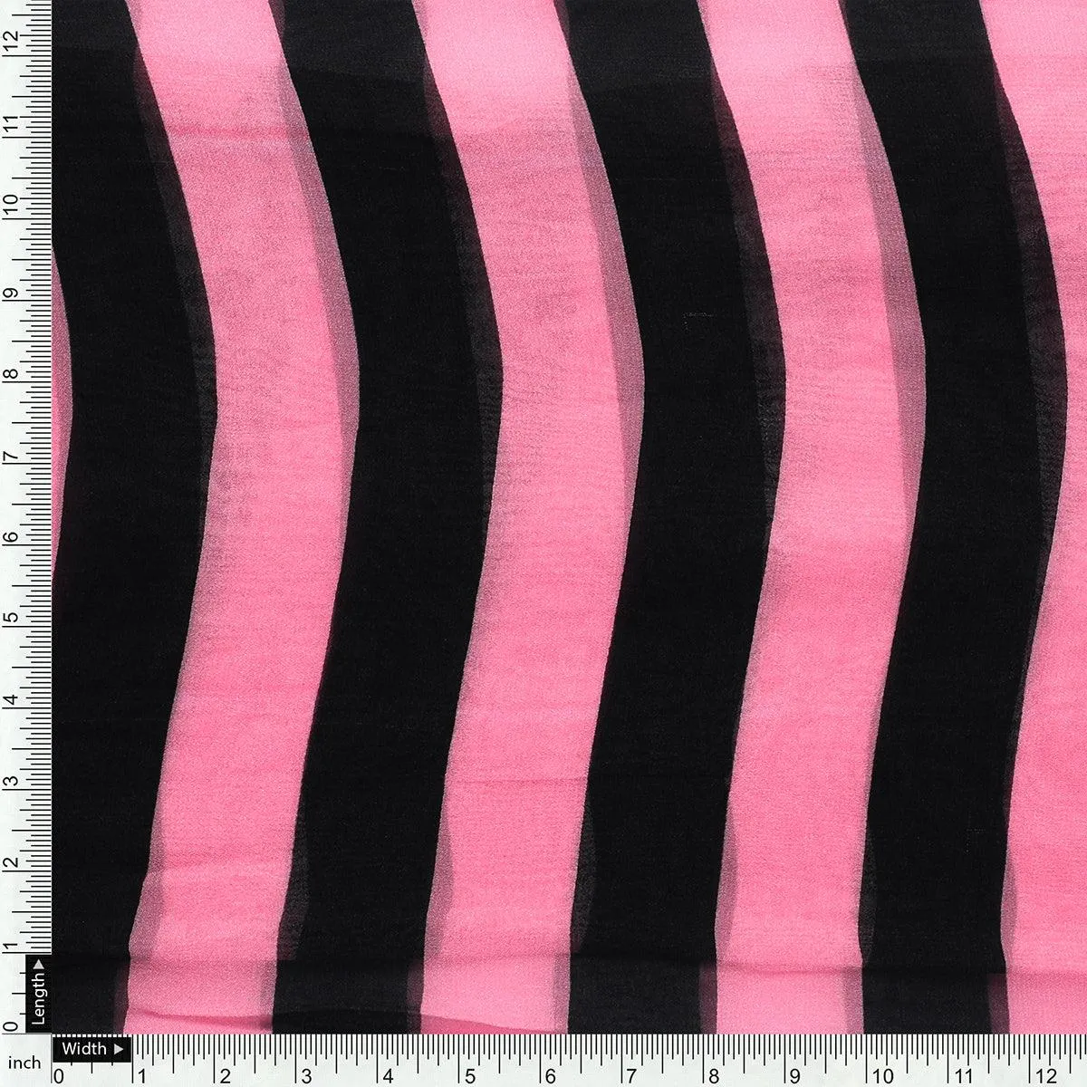 Bayadere Stripes Black With Pink Digital Printed Fabric - Pure Georgette