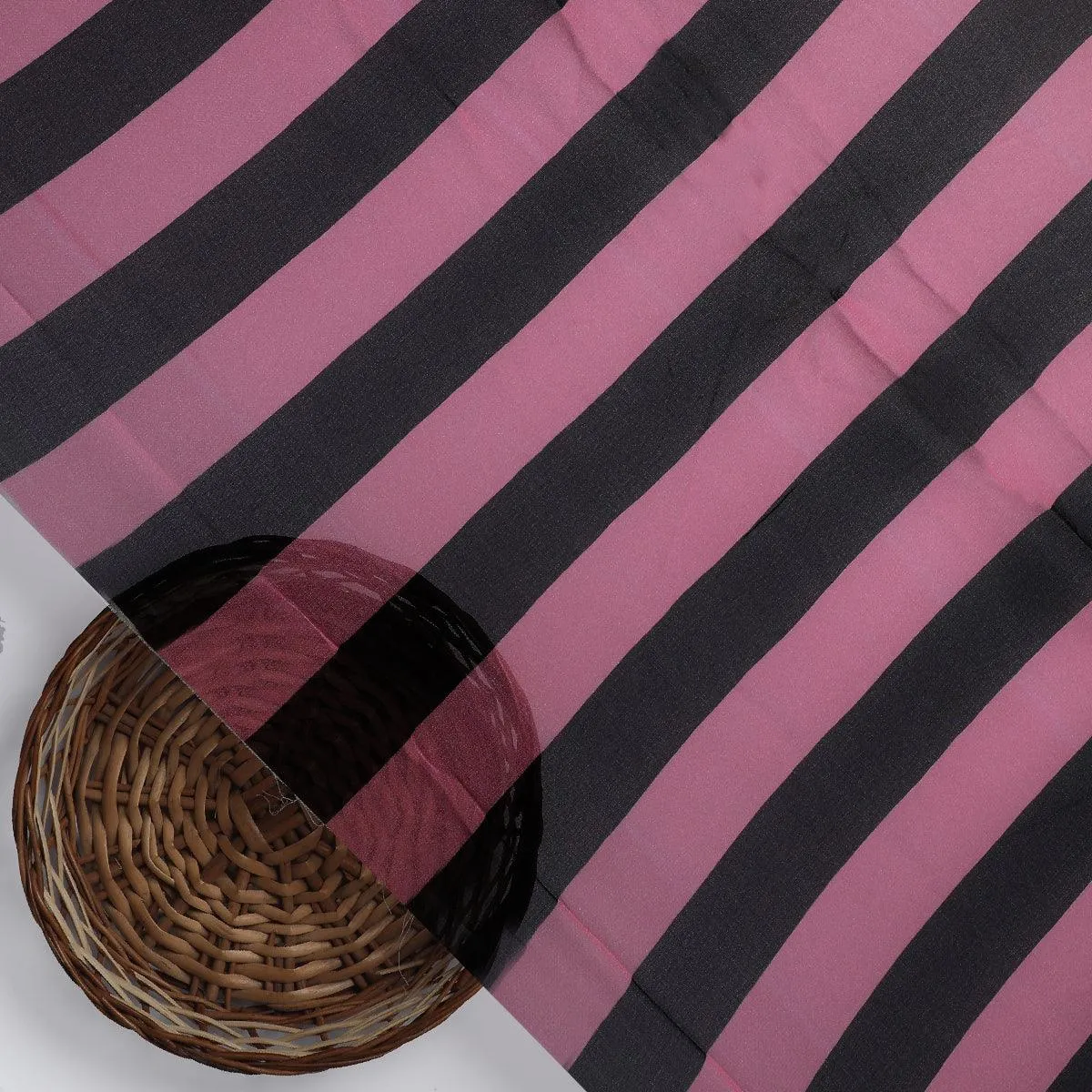 Bayadere Stripes Black With Pink Digital Printed Fabric - Pure Georgette