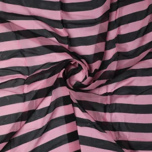 Bayadere Stripes Black With Pink Digital Printed Fabric - Pure Georgette