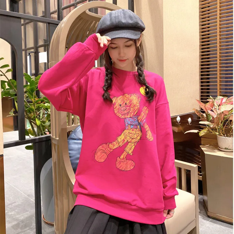 Bear Sweatshirt Women ins Trendy Round-Neck Thin Loose Outerwear