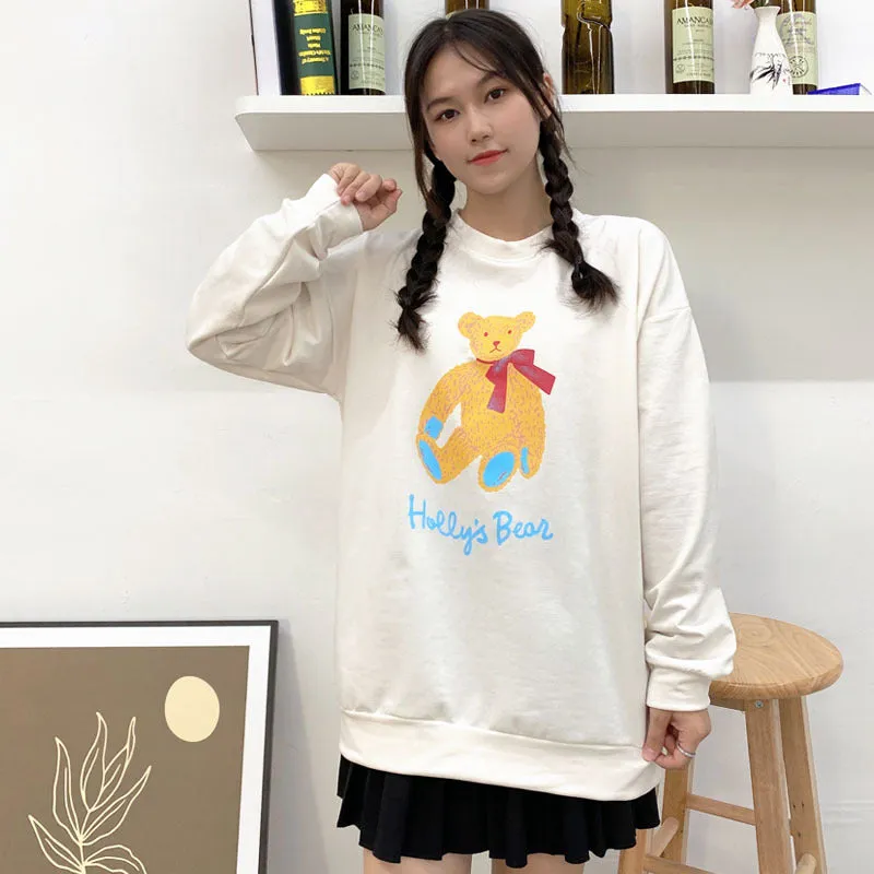 Bear Sweatshirt Women ins Trendy Round-Neck Thin Loose Outerwear