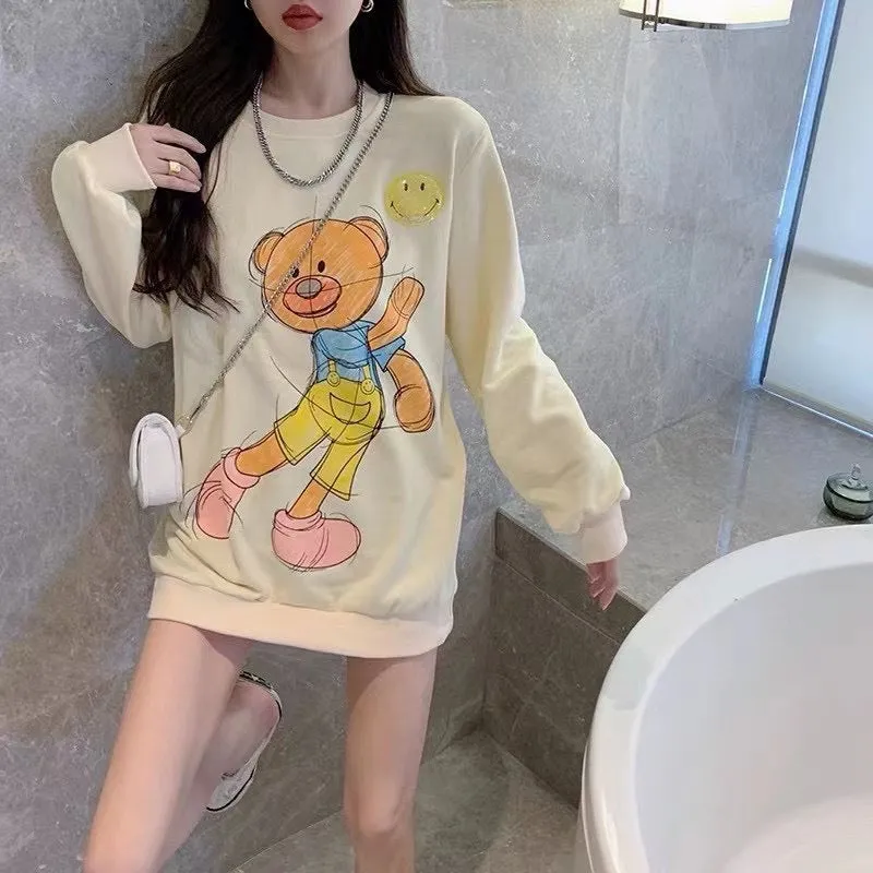 Bear Sweatshirt Women ins Trendy Round-Neck Thin Loose Outerwear