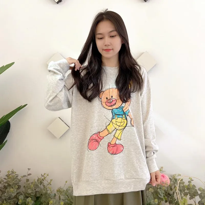 Bear Sweatshirt Women ins Trendy Round-Neck Thin Loose Outerwear