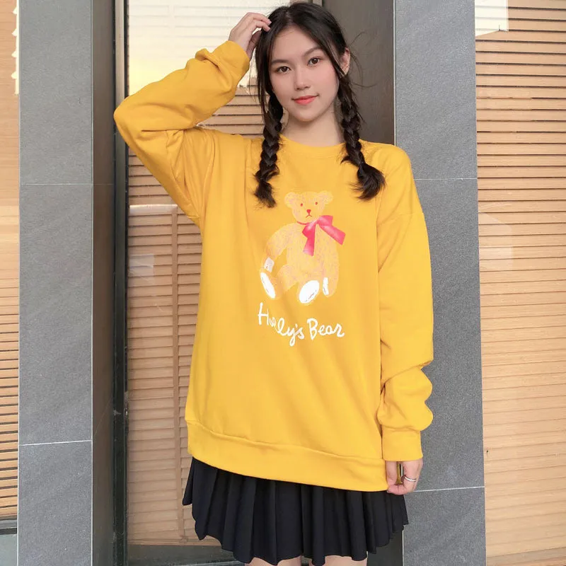 Bear Sweatshirt Women ins Trendy Round-Neck Thin Loose Outerwear