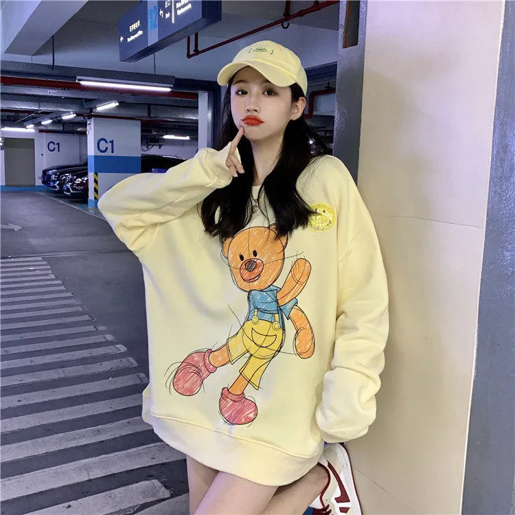 Bear Sweatshirt Women ins Trendy Round-Neck Thin Loose Outerwear