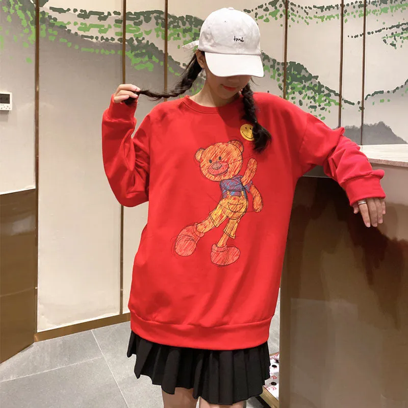 Bear Sweatshirt Women ins Trendy Round-Neck Thin Loose Outerwear