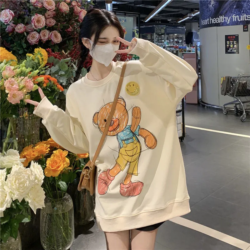 Bear Sweatshirt Women ins Trendy Round-Neck Thin Loose Outerwear