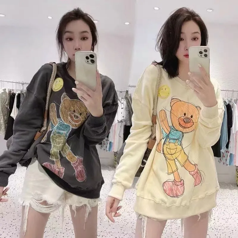 Bear Sweatshirt Women ins Trendy Round-Neck Thin Loose Outerwear