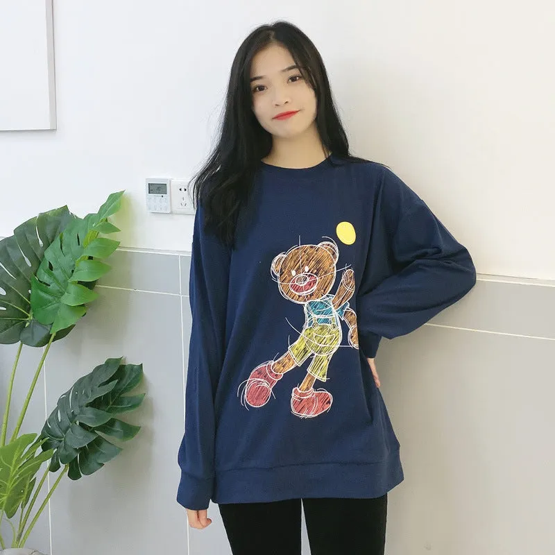 Bear Sweatshirt Women ins Trendy Round-Neck Thin Loose Outerwear