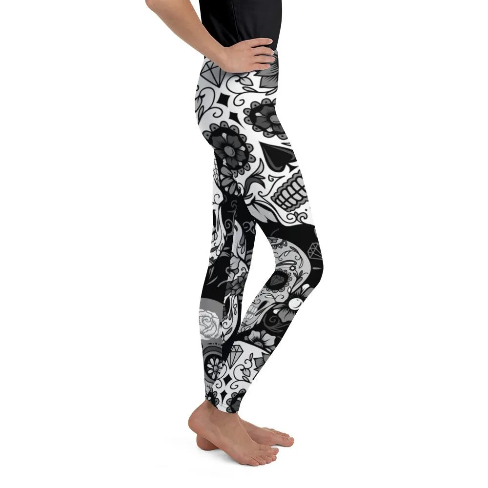 Black & White Sugar Skull Youth Leggings