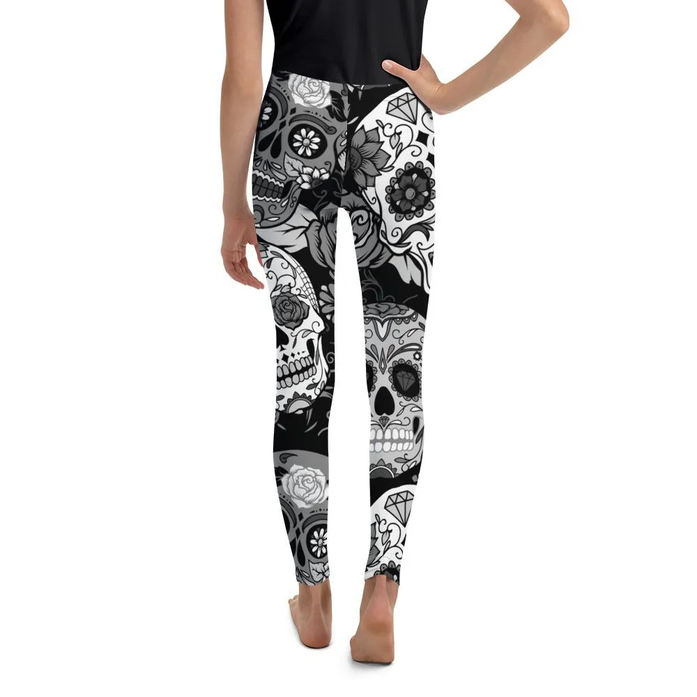 Black & White Sugar Skull Youth Leggings