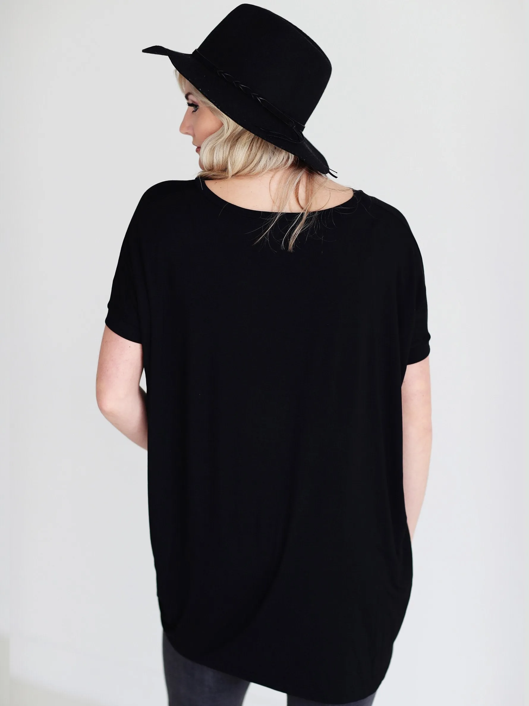 Black V-Neck Short Sleeve Tunic