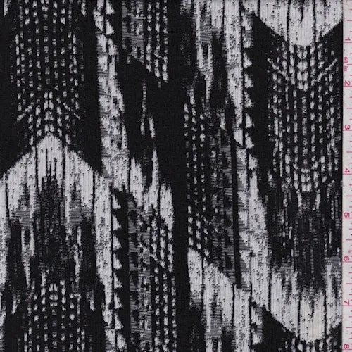 Black/White Southwest Ikat Jacquard Double Knit Fabric