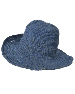 Blue Wide Brim Knitted Summer Crochet Hemp Cotton Mix Hat