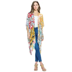 Boho Lightweight Multicolor Floral Kimono Wrap Yellow