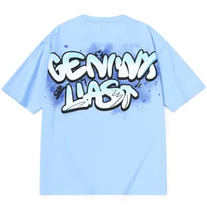 Cartoon Label Gradient Graffiti Letter Print T-Shirt