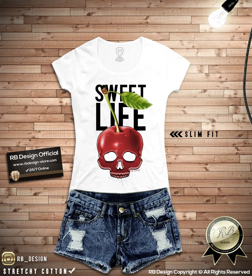 Cherry Skull Womens T-shirt Fun Sweet Life Ladies RB Design  Tank Top WD156