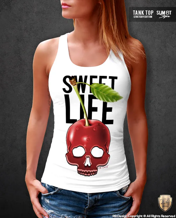 Cherry Skull Womens T-shirt Fun Sweet Life Ladies RB Design  Tank Top WD156