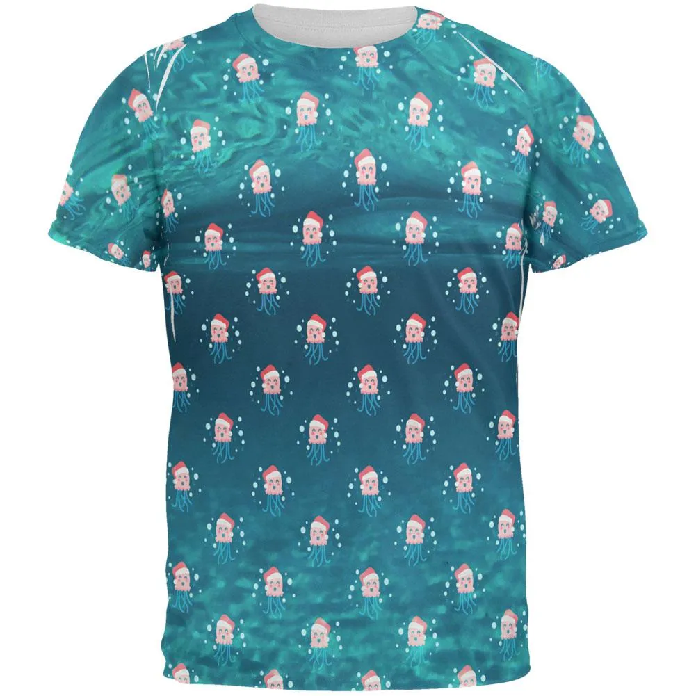 Christmas Caroling Jellyfish Pattern All Over Mens T Shirt