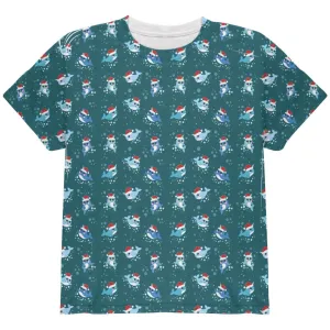 Christmas Narwhals in Santa Hats Pattern All Over Youth T Shirt