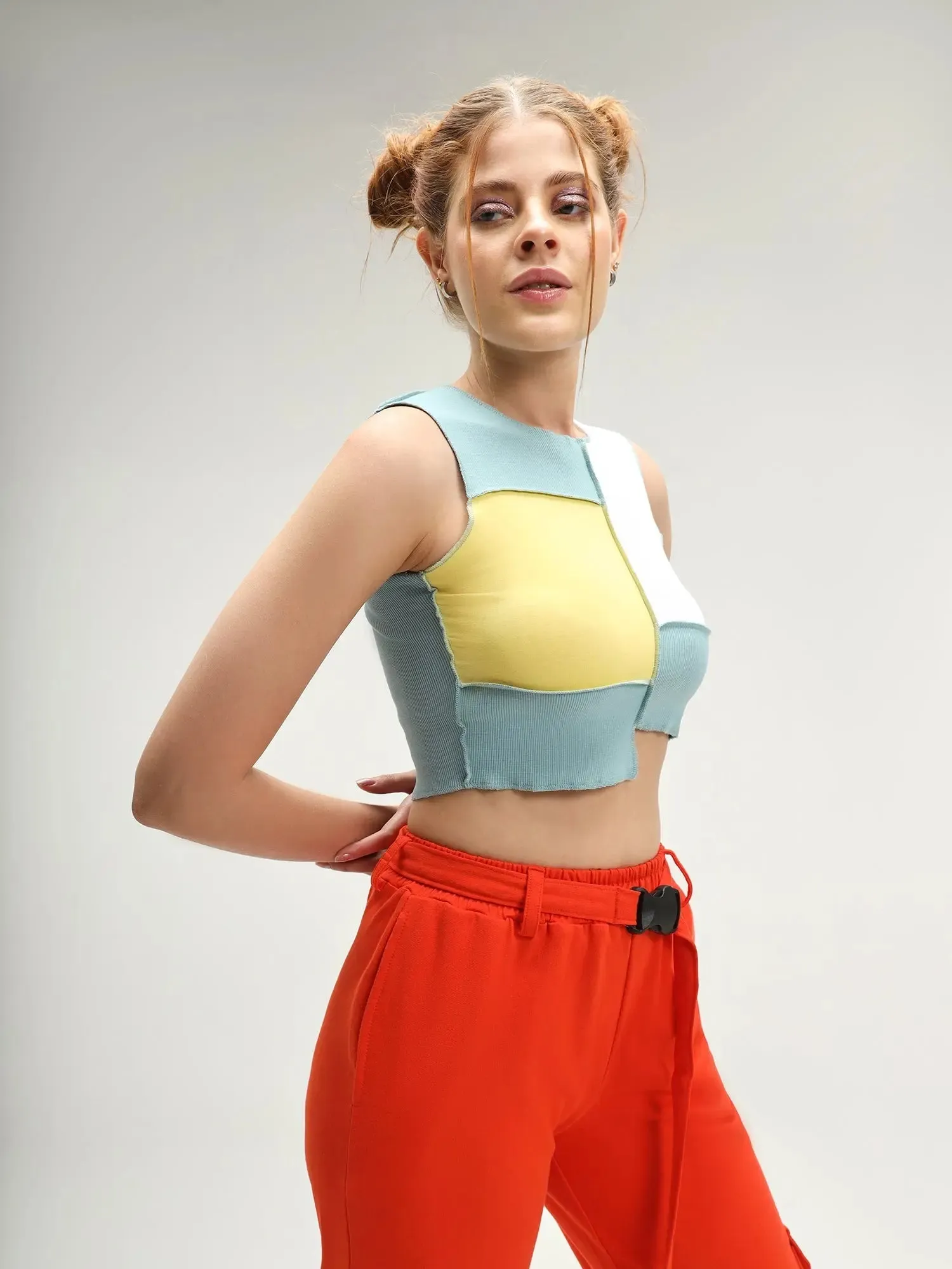 Colourblock Patchwork Crop Top