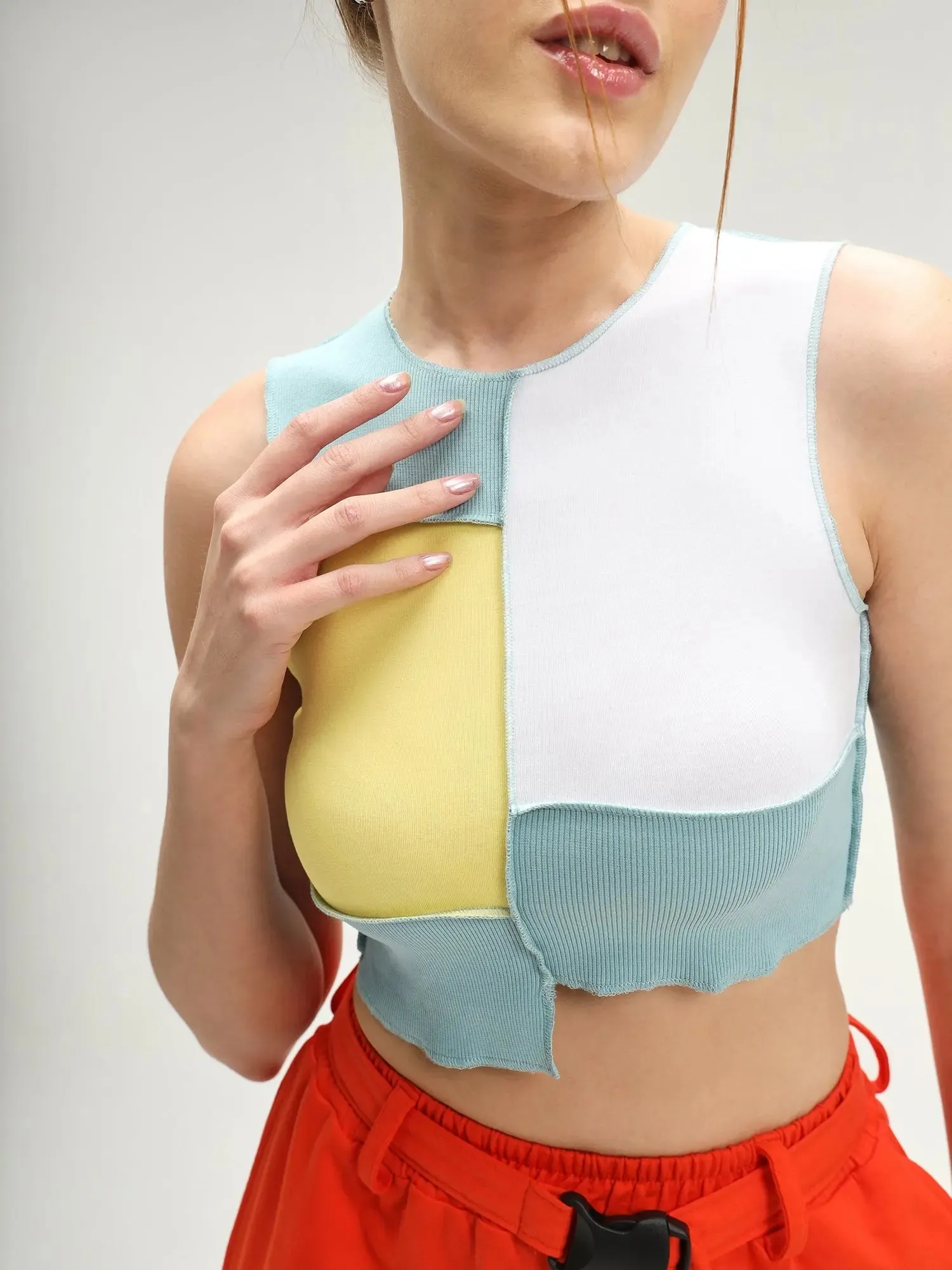 Colourblock Patchwork Crop Top