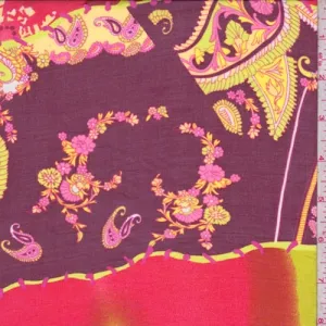 Cranberry/Lime/Coral Paisley Silk Chiffon Fabric