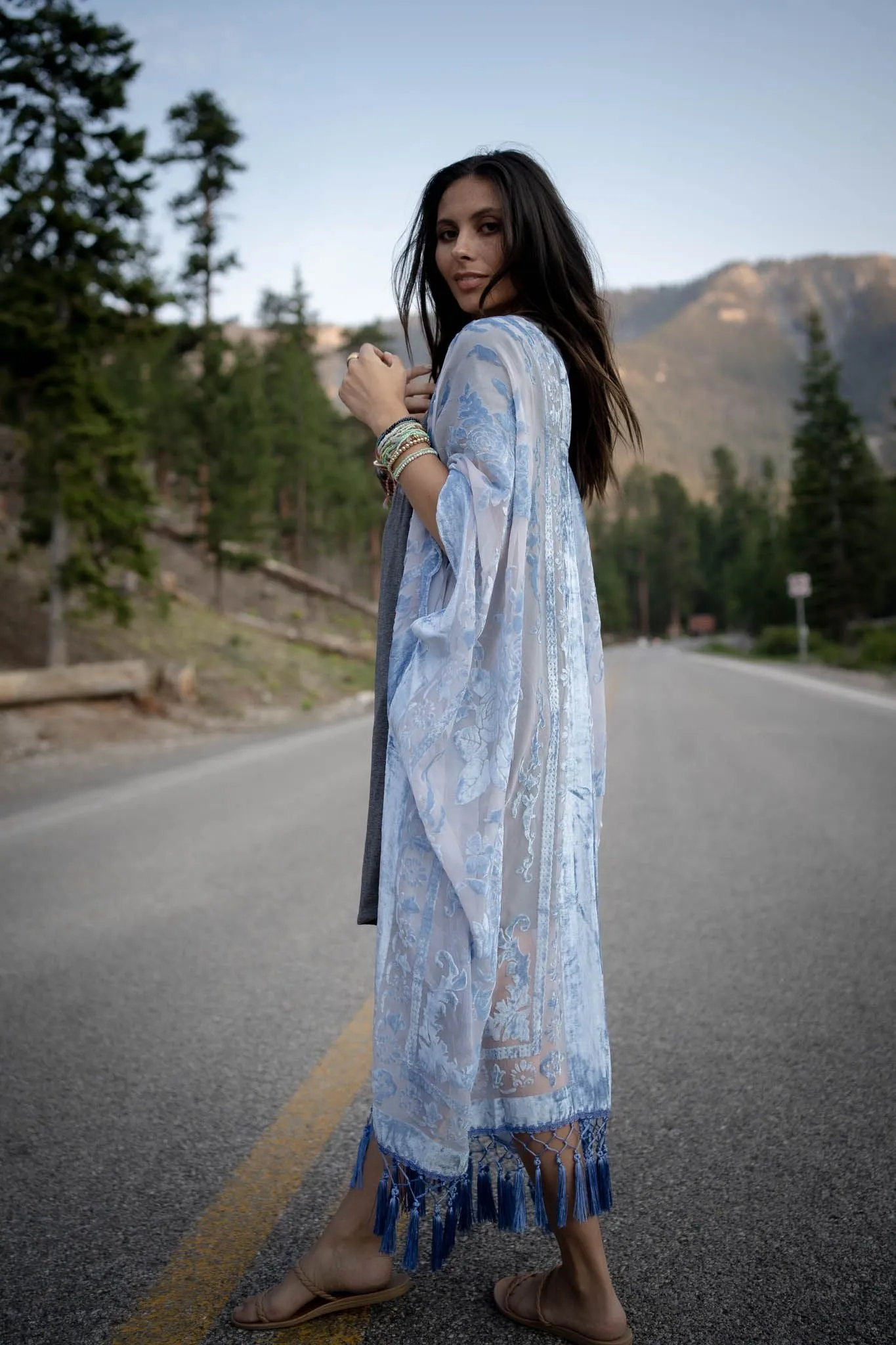 Crushin' On You Velvet Kimono - Light Blue