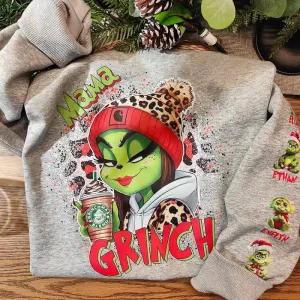 Custom Grinch Christmas Mama Daddy With Kids Name Sweatshirt