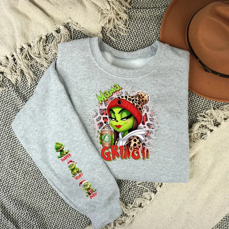 Custom Grinch Christmas Mama Daddy With Kids Name Sweatshirt