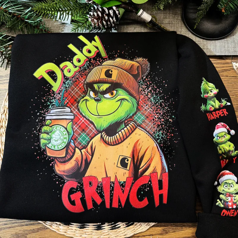 Custom Grinch Christmas Mama Daddy With Kids Name Sweatshirt