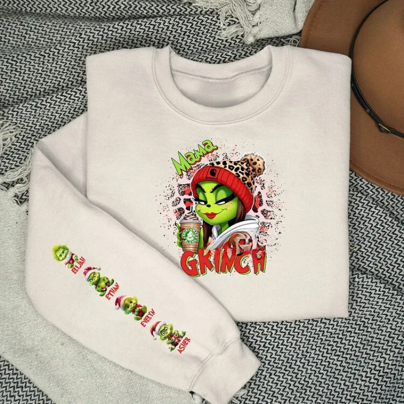 Custom Grinch Christmas Mama Daddy With Kids Name Sweatshirt