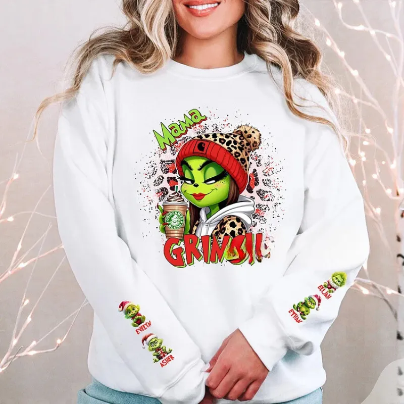 Custom Grinch Christmas Mama Daddy With Kids Name Sweatshirt