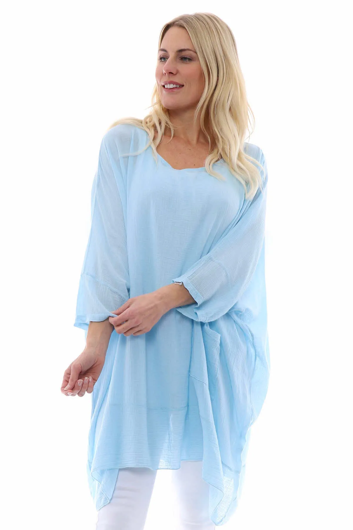 Denlia Cotton Tunic Light Blue