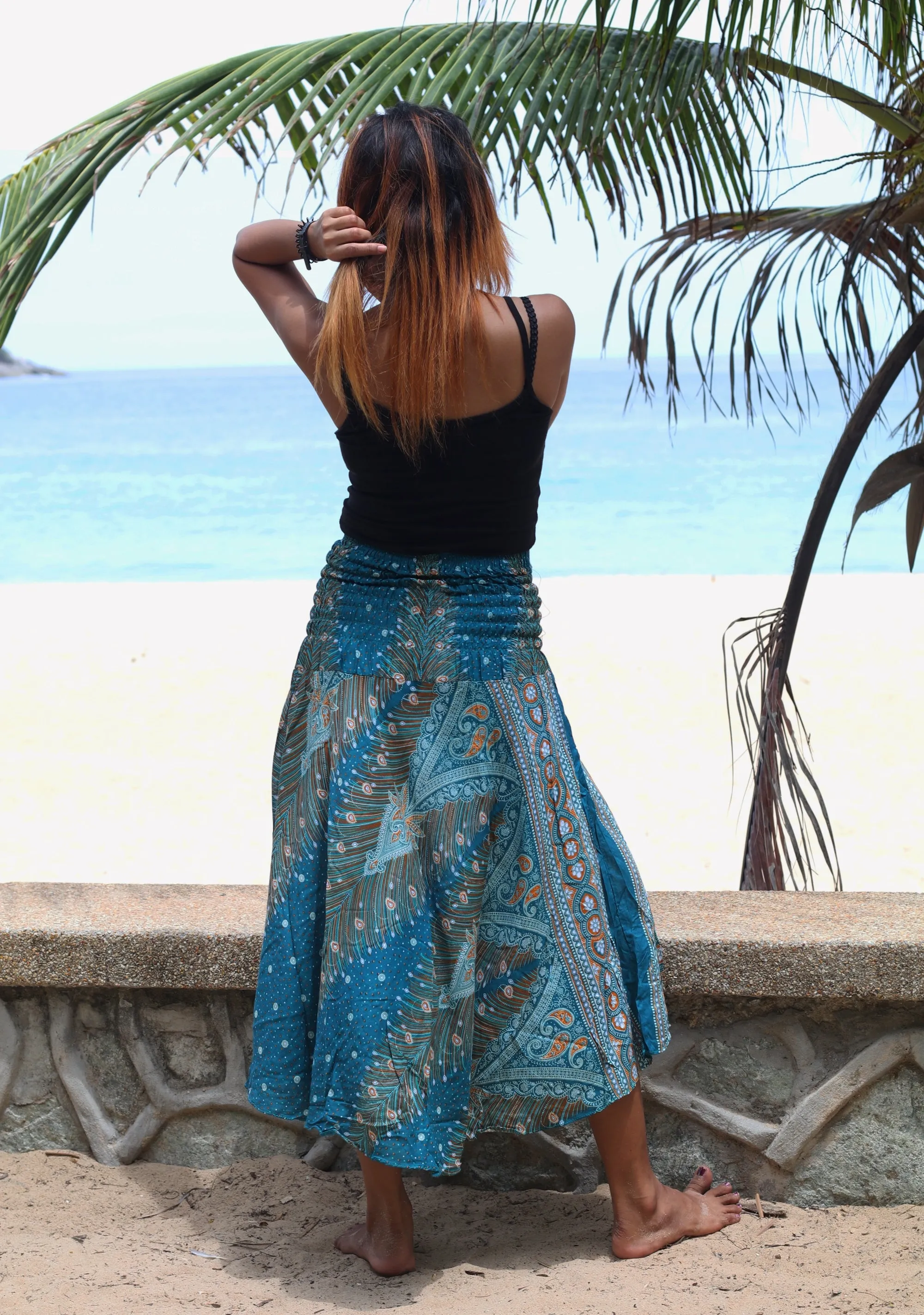 Floral Peacock Maxi Skirts Women Boho Dress Hippie Wrap Long Skirt