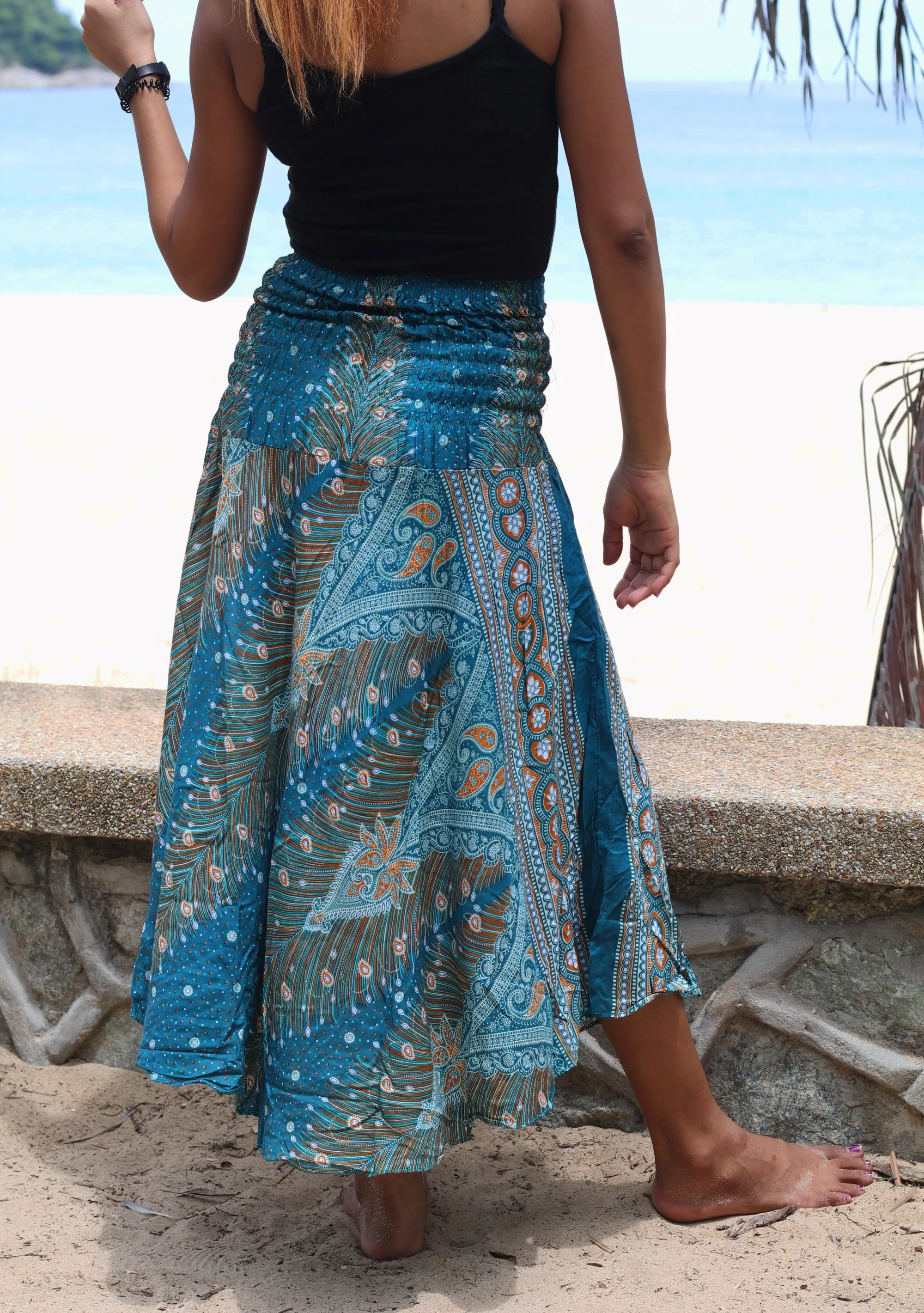 Floral Peacock Maxi Skirts Women Boho Dress Hippie Wrap Long Skirt