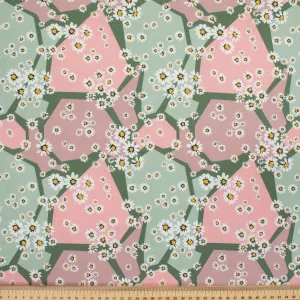 Flowers in Full Bloom Series Colourful Flowers on Pink & Mint Geometric Cotton Prints