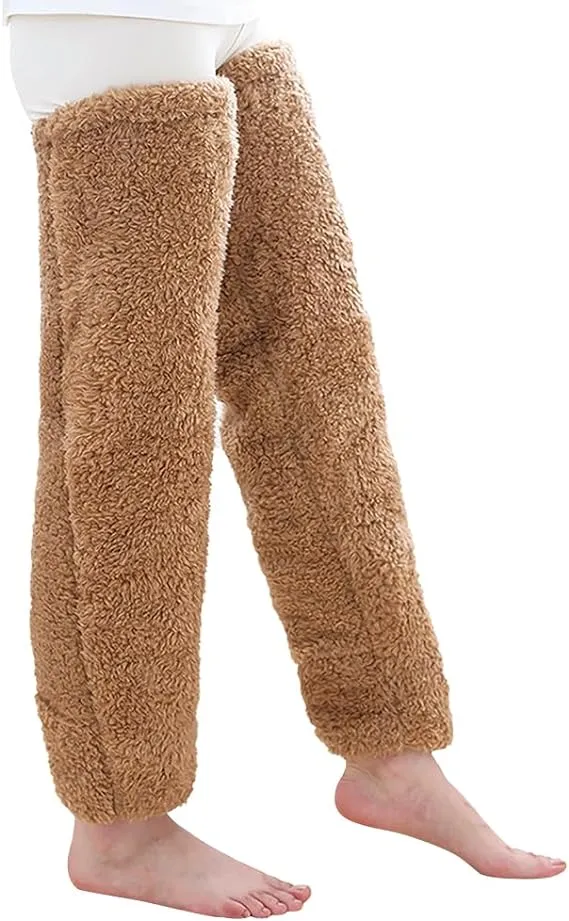 Fluffy Thigh High Leg Warmer Socks - Brown