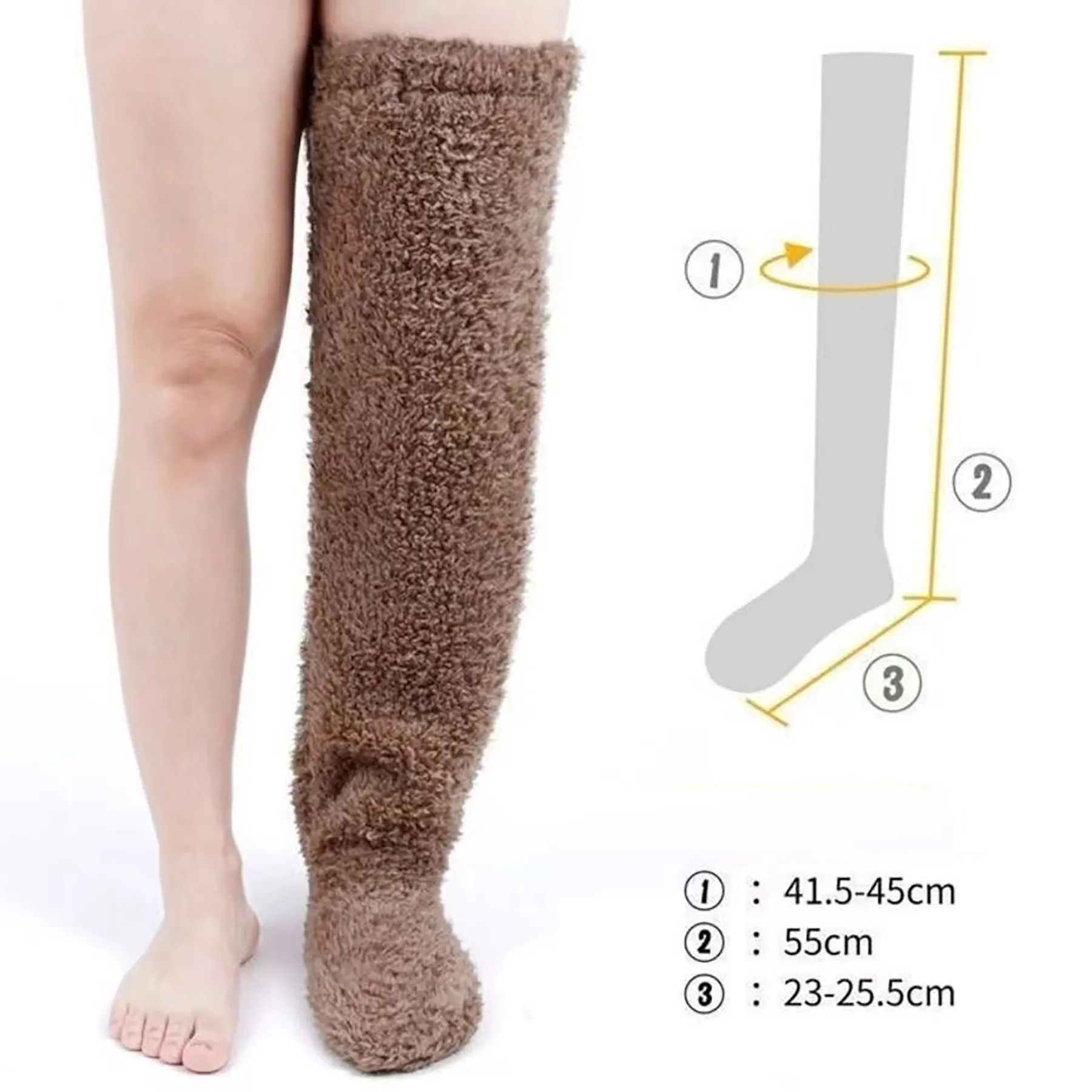 Fluffy Thigh High Leg Warmer Socks - Brown