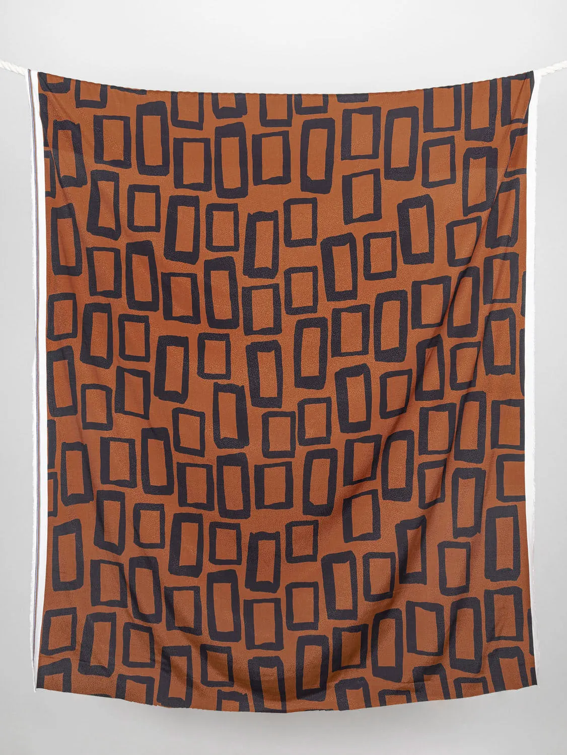 Geo Square Print Viscose Dobby - Pumpkin   Charcoal